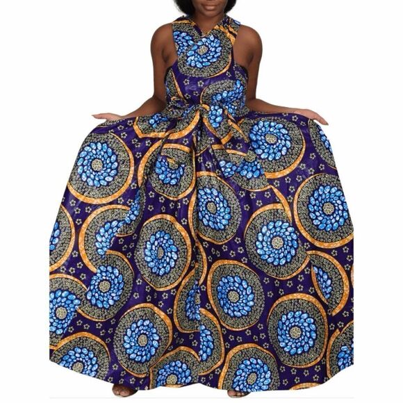 ADVANCE Yellow & Blue Wax Dye Infinity Dress - Picture 1 of 12